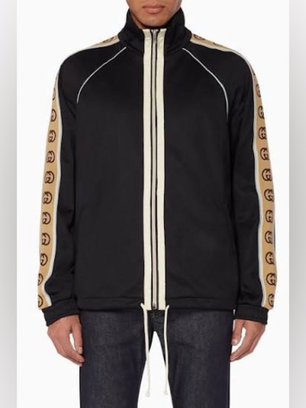 Authentic Gucci Oversize Technical Jersey Jacket Black Track Jacket Logo Tape
